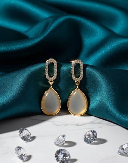 Gold water drop zircon earrings for women with brilliant sparkle